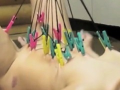 Nasty pin punishment for Asian slave